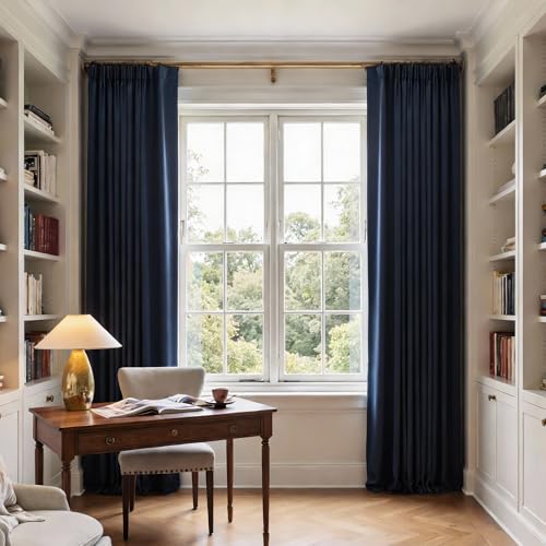 Navy Blue Blackout Pinch Pleated Curtains 96 Inches Long for Bedroom (2 Count)