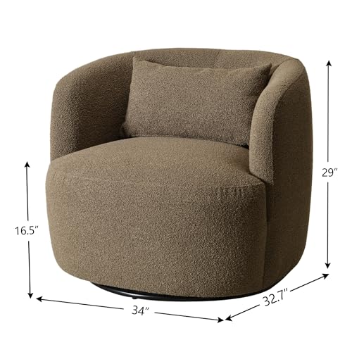 34" W Boucle Swivel Barrel Chair with Toss Pillow