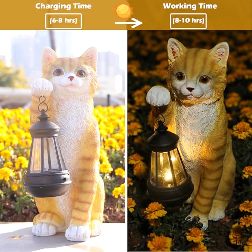 Solar Cat Garden Statue
