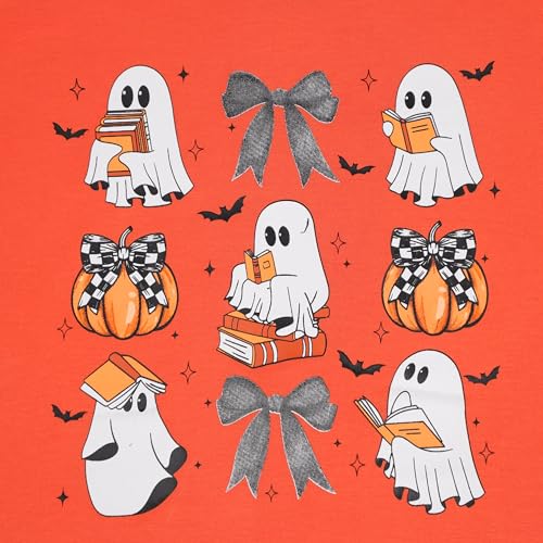 Womens Halloween Shirts Vintage V Neck Graphic Tees Funny Ghost Printed Cute Tops Long Sleeve Shirts Skull Teen Girl Trendy Clothes Orange M