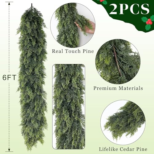 Lifelike Touch Artificial Christmas Cedar Garland for Mantle (12 Foot)