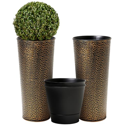 2 Pack 25" Tall Narrow Metal Planter with Inside Pot for Indoors or Outdoors (2 Count)