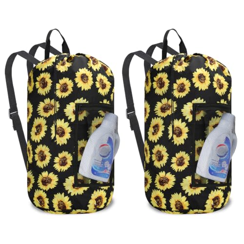 Laundry Bag Backpack Durable Laundry Bag with Shoulder Straps and Mesh Pockets Portable Laundry Hamper Dirty Clothes Bag for College