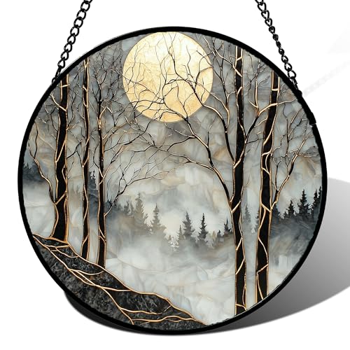 Night View of The Forest Stained Glass Window Hanging Gifts for Women 6.3"