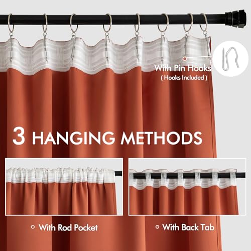 Fall Burnt Orange Back Tab Blackout Curtains 52"x108" Length 2 Panel (2 Count)