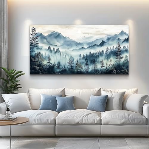 Large Wall Decor For Living Room Canvas Wall Art For Office Wall Decorations For Bedroom Foggy Forest Painting Artwork Room Home Decor 24x48 In