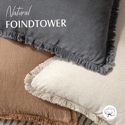 Decorative Linen Fringe Throw Pillow Covers 18×18 Inch (2 Count)