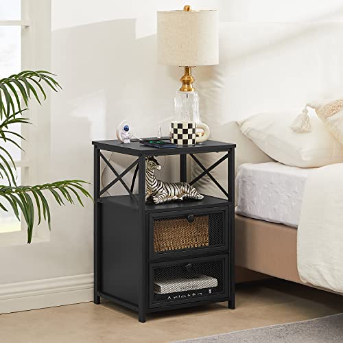Black End Table with USB Ports and Outlets (2 Count)