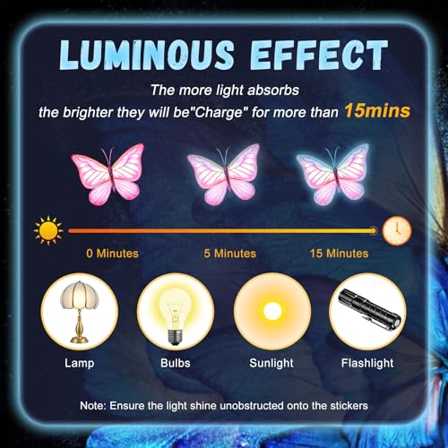 Glow in The Dark Butterfly Flower Wall Decals Glowing Luminous (4 Count)