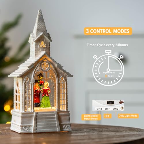 Christmas Snow Globe Lantern Musical Carolers Lighted Water Church