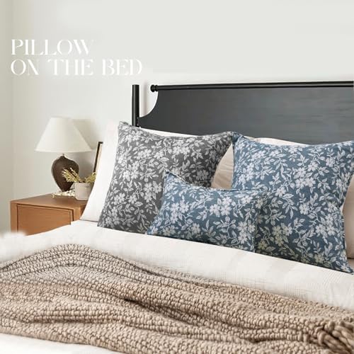 20x12 Lumbar Decorative Throw Pillow Cases Floral Pillow Covers Set of 2 Vintage Jacquard Couch Pillows for Living Room Couch Bed Home Decor Blue (2 Count)