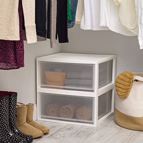 2-Pack, 47 Qt. Extra Large Stacking Drawer with Clear Door, White (2 Count)