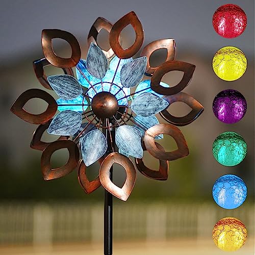 Copper Wind Spinners Outdoor 74 Inches with Solar LED Light