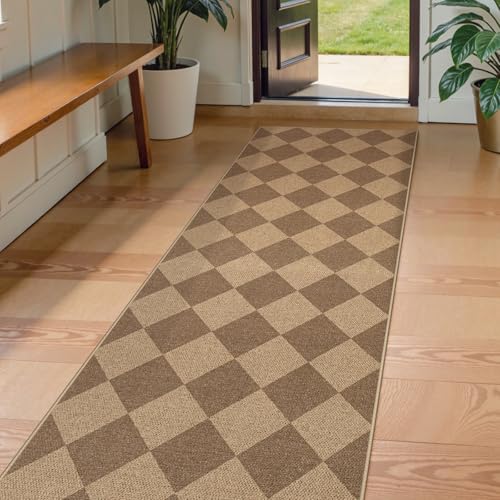 Checkered Easy Jute Kitchen Runner Rug