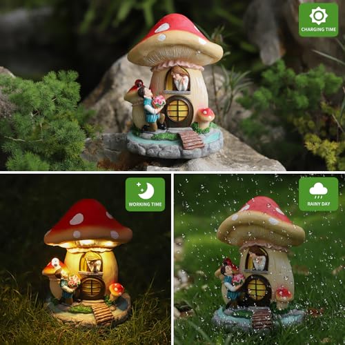 Solar Garden Outdoor Statues Princess and Prince with 4 LED Solar Figurine for Lawn
