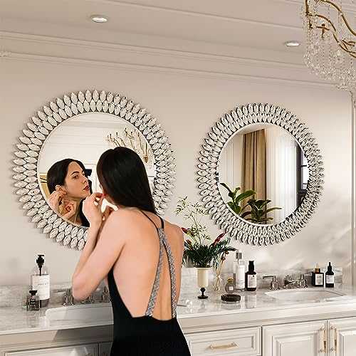 26" Jeweled Luxury Round Decorative Wall Mirror