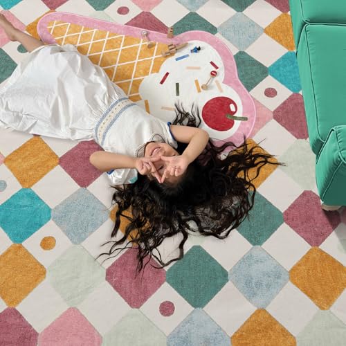 Corner Rug Washable Kids Rug Colorful Reading Nook Mat Confetti (25 Sq Ft)
