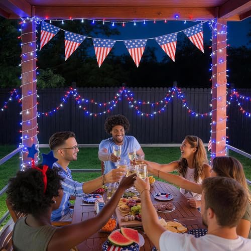 33ft 100 LED Red White and Blue Lights Outdoor (100 Count)
