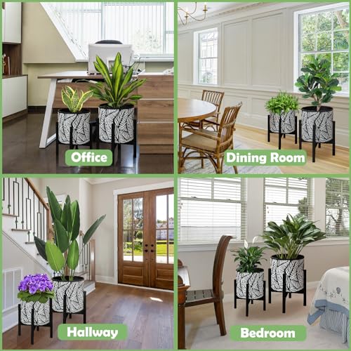10 & 12 Inches Flower Plant Pot with Stand Set of 2 with Drainage Holes (2 Count)