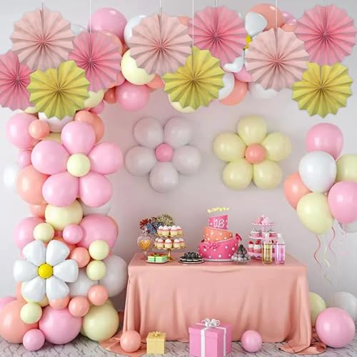 Pink Party Decorations Pink Hanging Ceiling Paper Fans 8in DIY Set (30 Count)