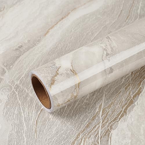 Glossy Beige Gold Marble Contact Paper for Countertops Waterproof Peel and Stick Countertop Contact Paper 24''x354'' Self Adhesive Vinyl Marble Wallpaper for Bathroom Kitchen Counter Top Cover