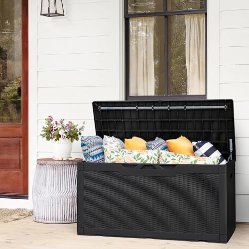 Deck Box 98 Gallon Waterproof Resin Storage Box with Cushion