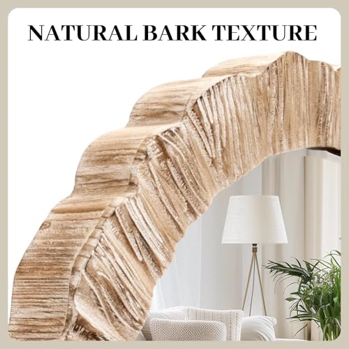 35" Large Round Wood Mirror
