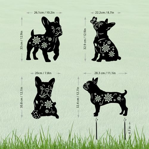 4 Pack Bulldog Metal Garden Decorative Stakes (4 Count)