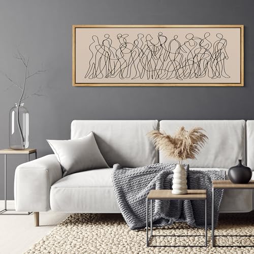 Large Framed Canvas Print Wall Art Modern Line Art People Abstract Illustrations Decorative Colorful Multicolor for Bedroom