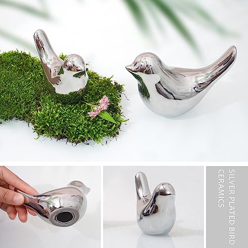 Silver Birds Statues Home Decor Modern Style Decorative Ornaments for Silver Table Decor Living Room (2 Count)