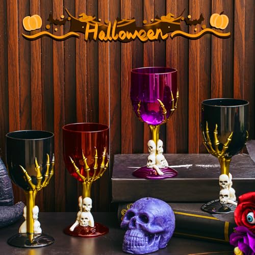 24 Pcs Halloween Plastic Goblets Gothic 3D Skull Wine Cups 10 oz (24 Count)