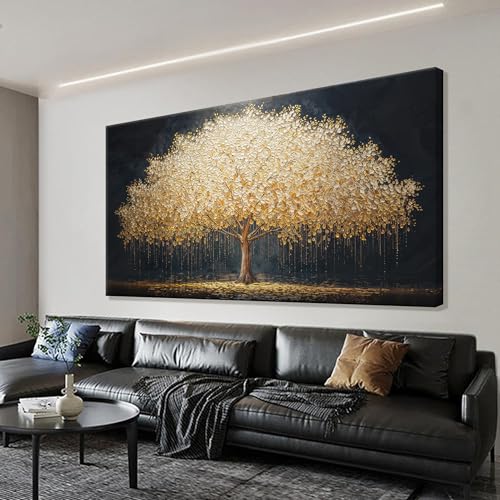 Wall Art Gold Tree Of Life Modern Wall Art For Living Room Artwork 24"X 48"