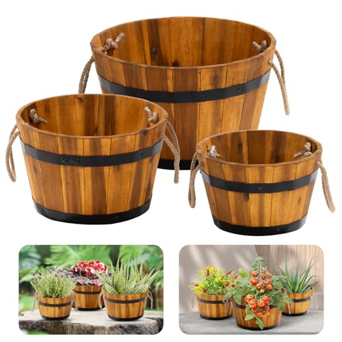 Set of 3 Wooden Flower Boxes Outdoor (3 Count)