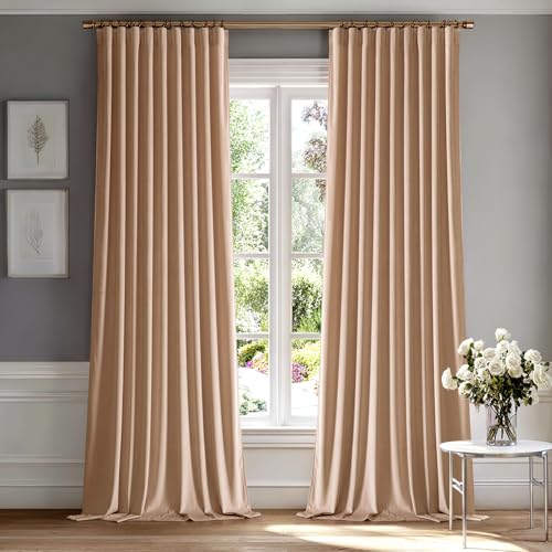 Blush Beige Velvet Pinch Pleat Blackout Curtains W52 X L108 Inches (2 Count)