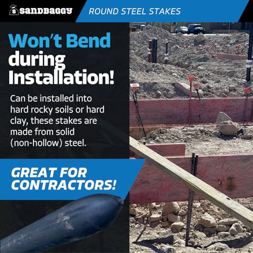 48 Inch Round Steel Concrete Form Stakes with Nail Holes (5 Count)