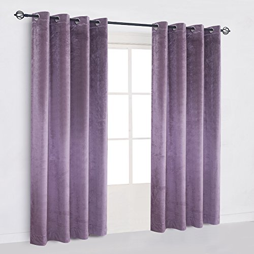 Super Soft Luxury Velvet Set of 2 Lavender Flannel Light Blocking Drapes Curtains Panel Drapes Grommet 52Wx96L inch Purplish Pink