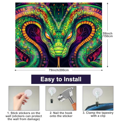 Blacklight Tapestry Snake Serpent Room Wall Art 78 x 59 Inch