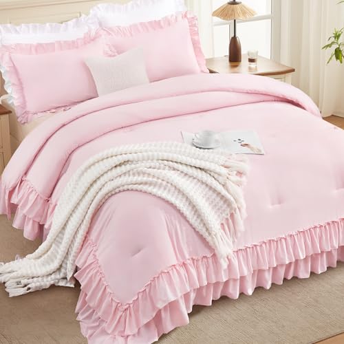 Pink Ruffle Super King Comforter Set