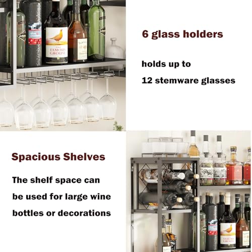 Wall Mounted Wine Rack with Glass Holder for Home Bar Storage