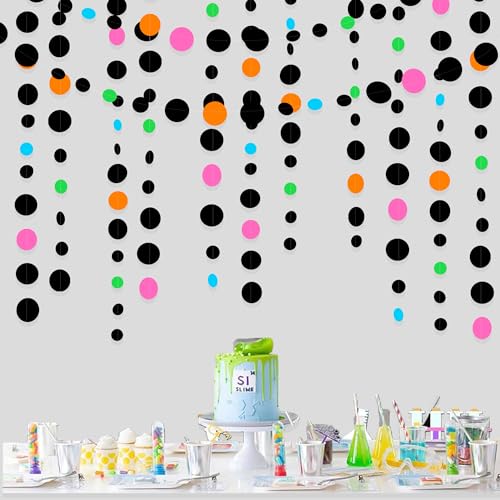 Black and Colorful Circle Dots Hanging Paper Streamer Black Multi