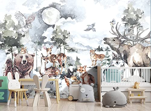 Boys or Girls Cartoon Watercolor Animals wallpeper Nursery Kids Bedroom wall Mural