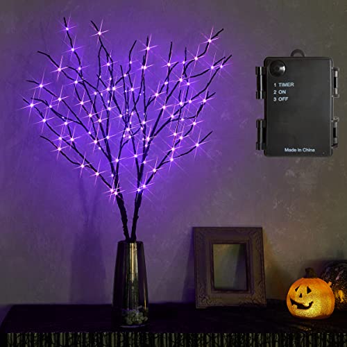 Halloween Lighted Branches with Timer 100 LED Purple Fairy Lights 32IN