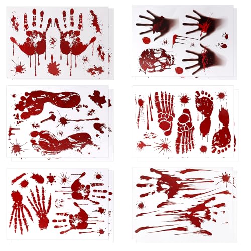 Halloween Bloody Handprint Footprint Horrible Window Stickers (12 Count)