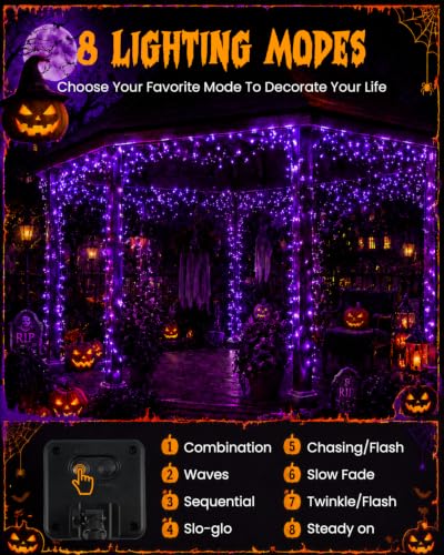 Solar Halloween String Lights Outdoor 2Pack 80FT 200LED Purple Fairy Lights (2 Count)