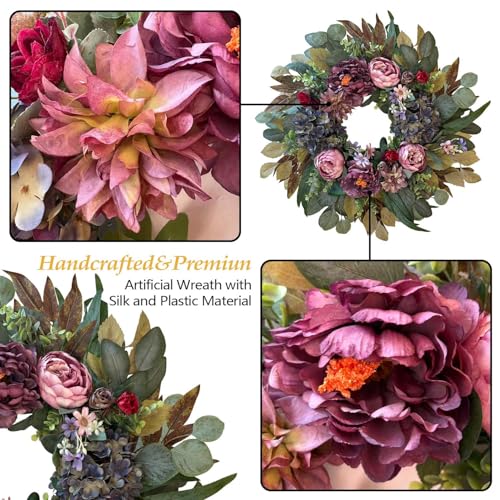 24in Spring Front Door Wreath Pink Peony Blue Hydrangea Decor