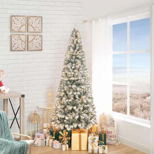 Salzburg 6.5ft Frosted Prelit Slim Artificial Christmas Tree with 864 Branch Tips
