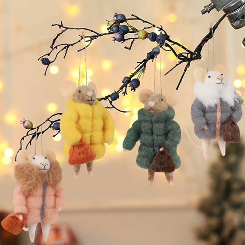 Set of 4 Christmas Felt Mice Ornaments (4 Count)