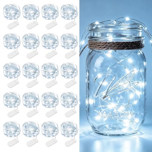 20 Pack Fairy Lights Battery Operated 7ft 20 LED Mini Fairy String Lights Waterproof Copper Wire Firefly Starry Lights for Wedding Party Mason Jars Christmas Centerpiece Table Decorations (20 Count)