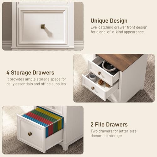 Farmhouse L Shaped Executive Desk with 6 Drawers
