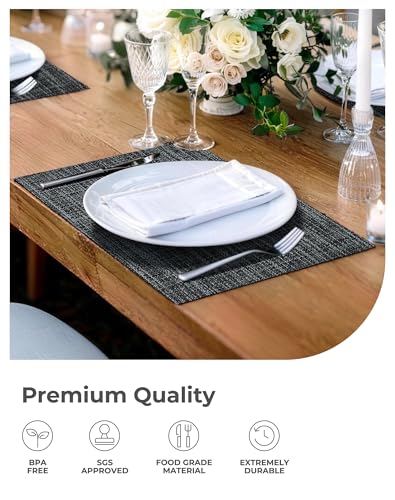 Black and Grey Woven Placemats Set of 8 (8 Count)